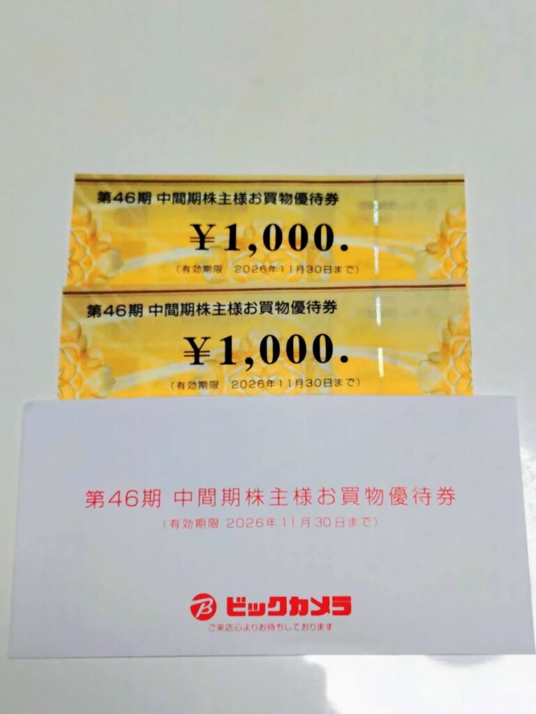 ビックカメラの株主優待で取得した2,000円分の優待券（2026年2月権利分）