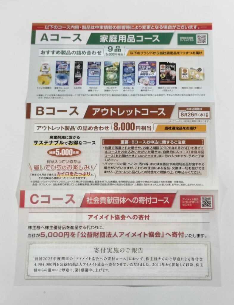 2026年6月権利月分の小林製薬株主優待の案内